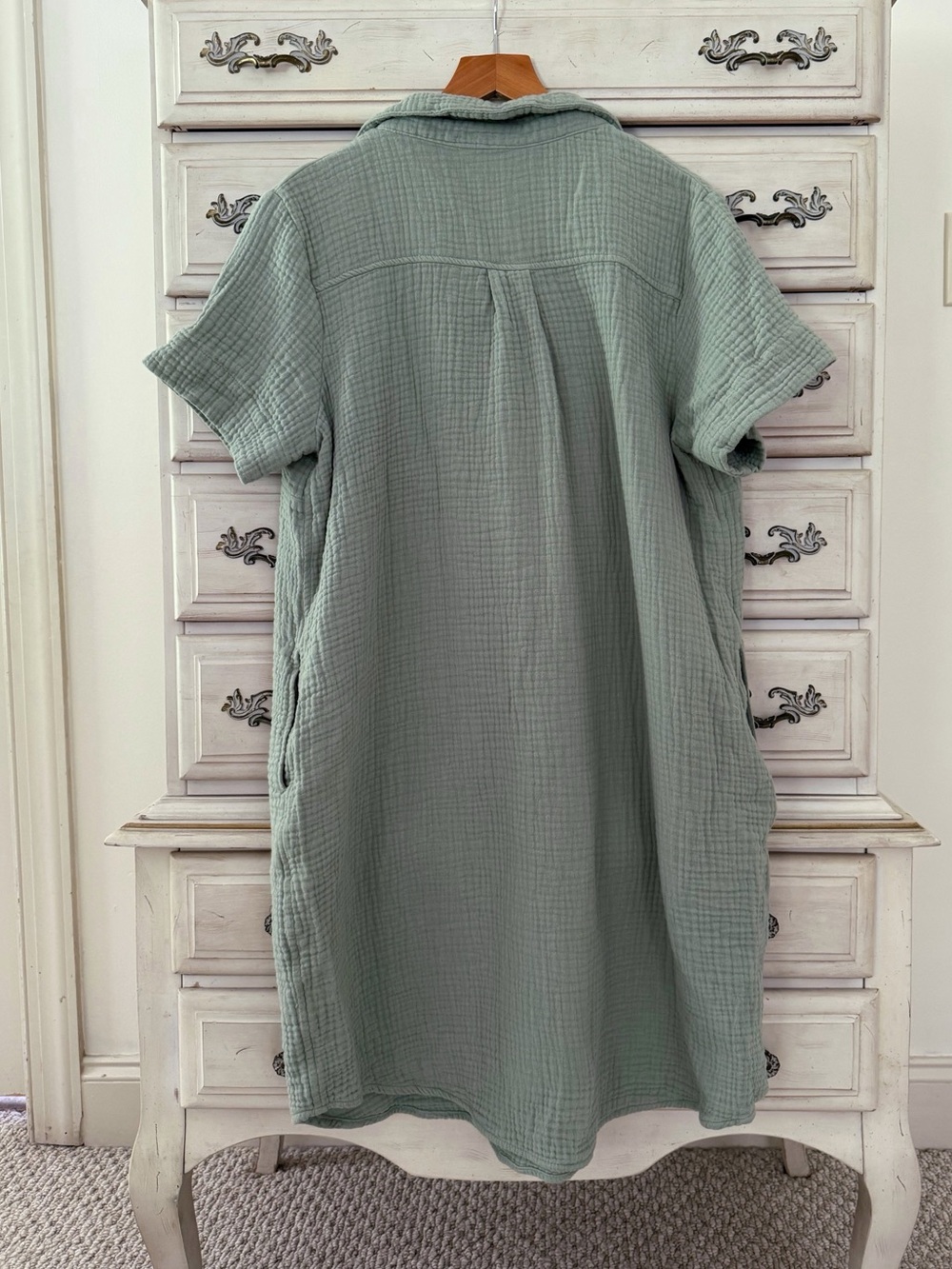 Three Dots Sage Gauze Cotton Pocketed Dress - Picture 3 of 5